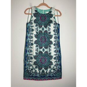 London Times Shift Dress Zipper Knee Length Geometric Floral Print Size 8